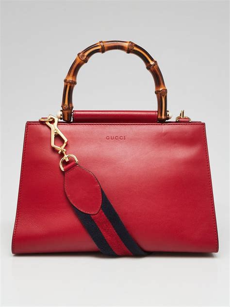 Gucci Red Smooth Calfskin Leather Nymphaea Medium Top 